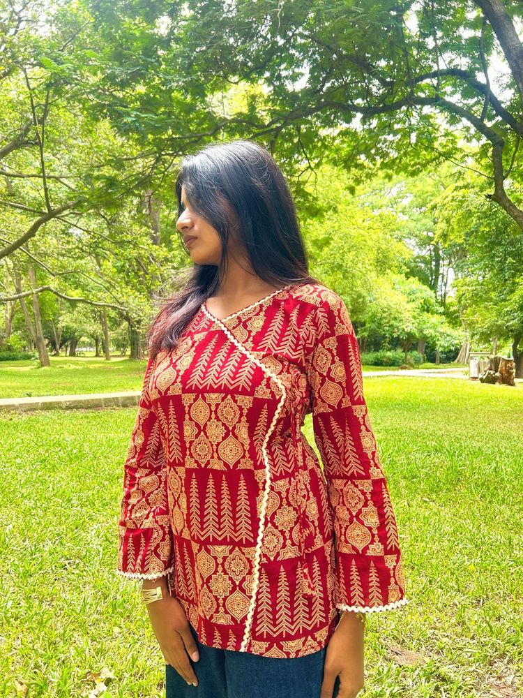 Red Ethnic Print Kurta