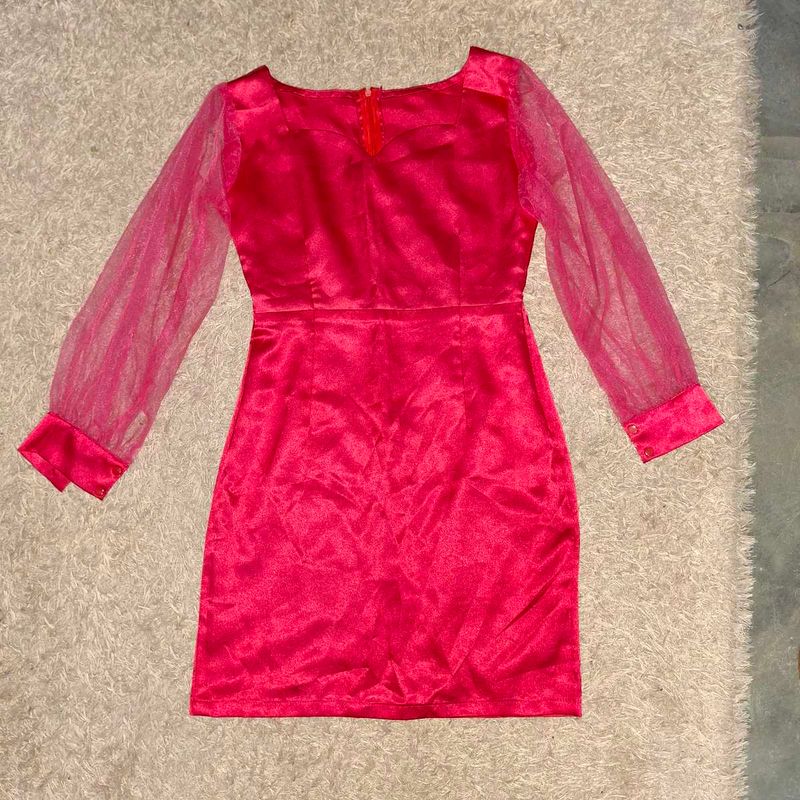 Hot Pink Sheer Sleeve Dress