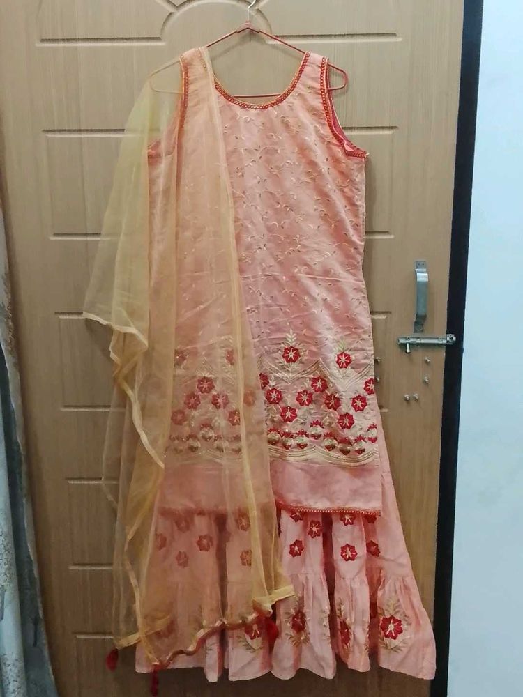 Elegant Peach Maxi Dress with Dupatta
