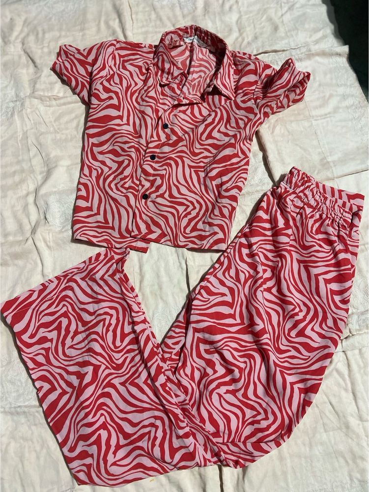 Red Pink Zebra Print Shirt And Pants - Coord Set