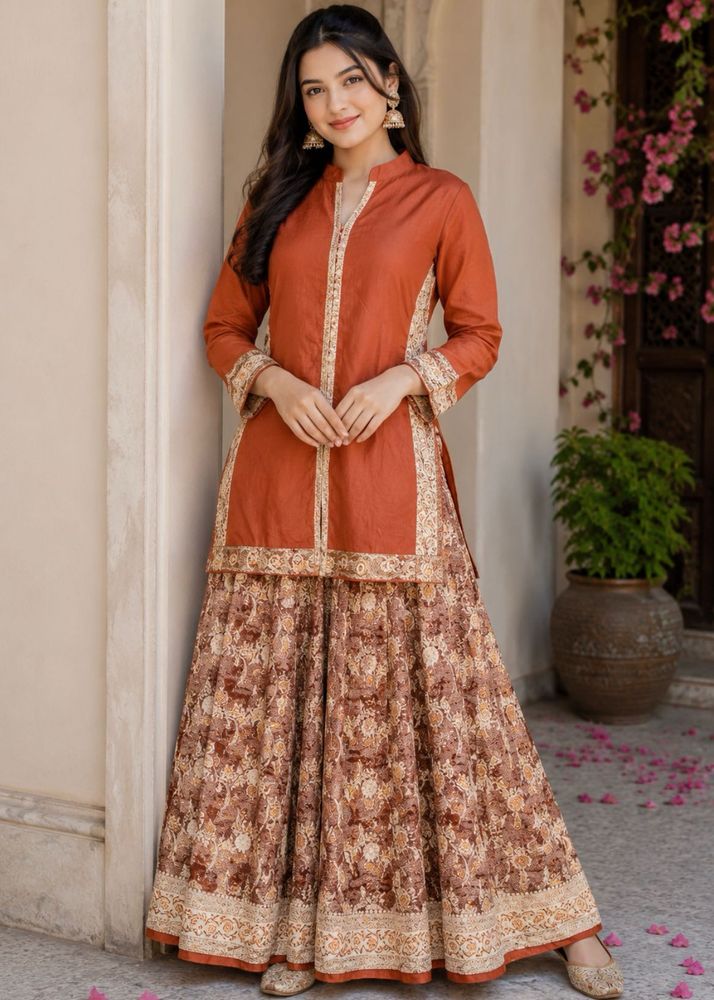 Orange Embroidered Kurta and skirt