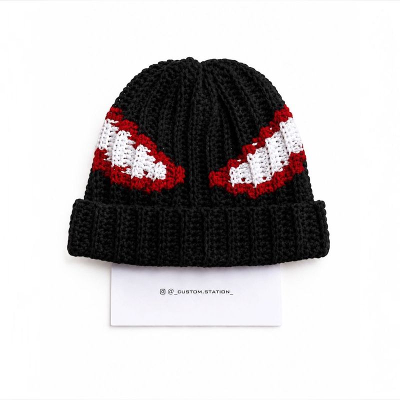 Handmade crochet Spider-Man Beanie - Black