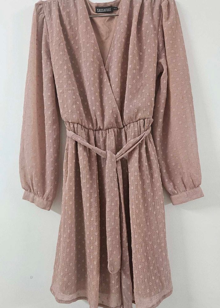 Rose Self Design Dobby weave Wrap Dress &amp; Belt