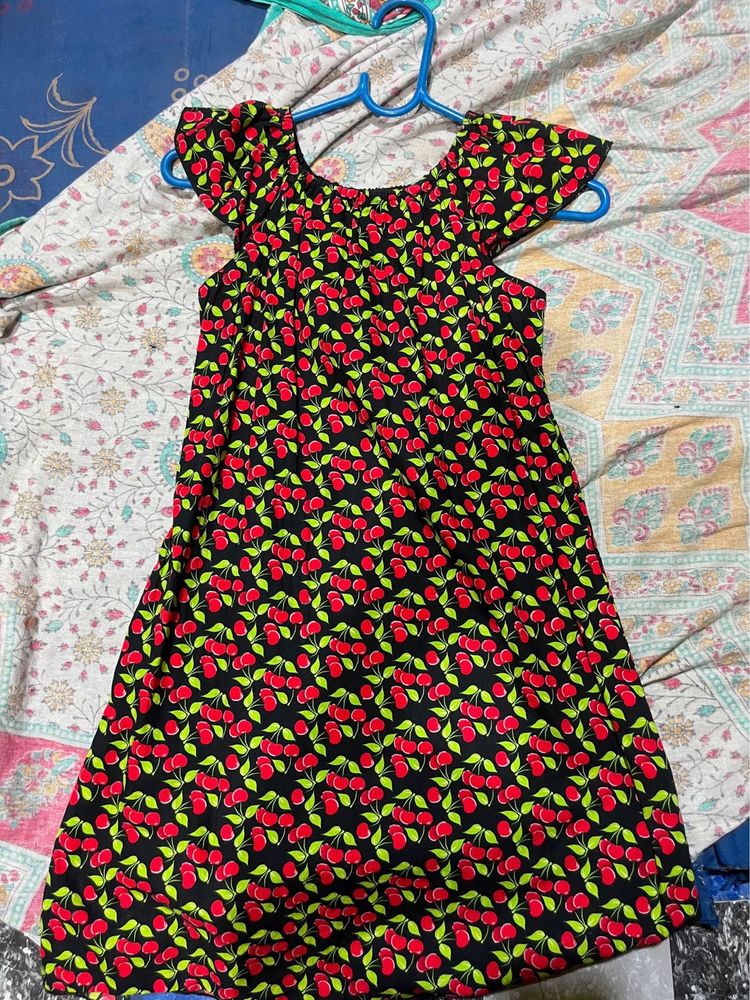 Cherry Print Off-Shoulder Dress