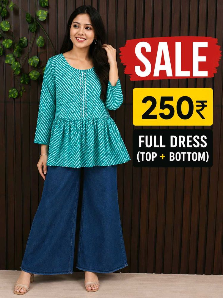 Stylish Teal &amp; White Kurta Set with pant