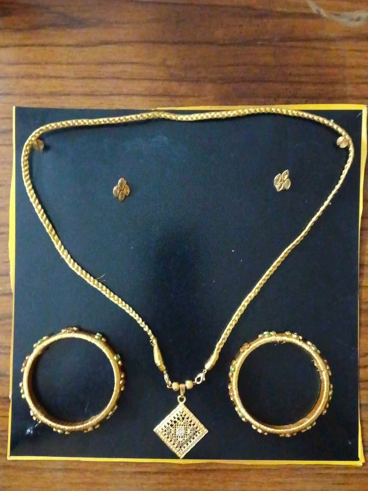 Gold-toned Necklace, Earrings &amp; Bangles Set