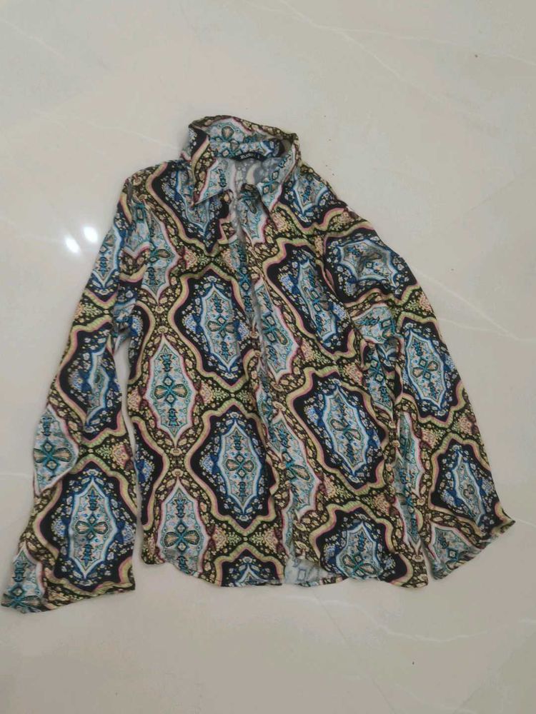 Bohemian Print Collared Shirt