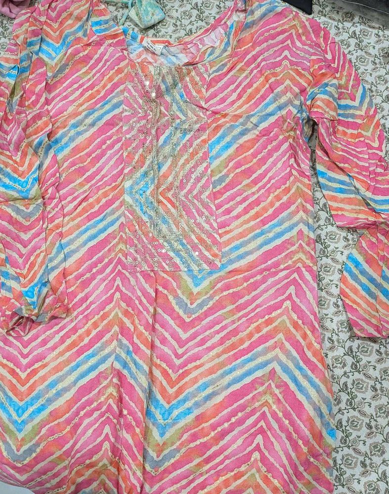 Colorful Striped Kurta with Embellishment