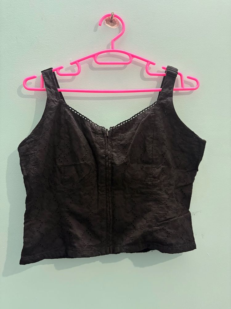 MAX - Stylish Black Eyelet Crop Top