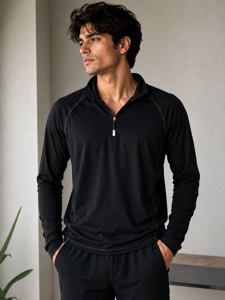 Men's Black Quarter Zip Pullover