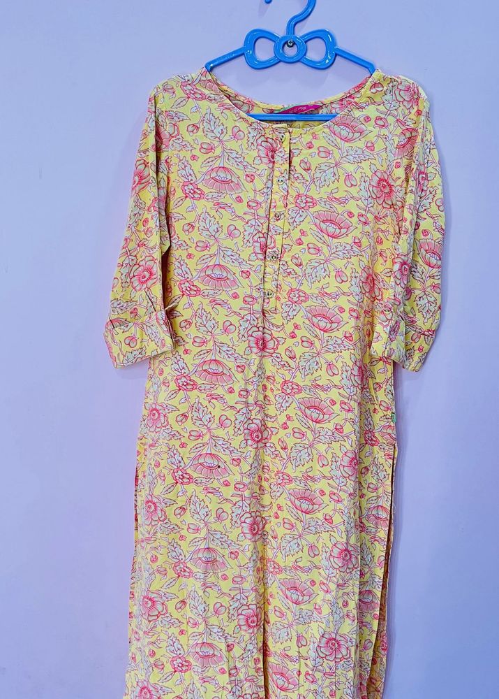 Yellow Floral Print Kurta