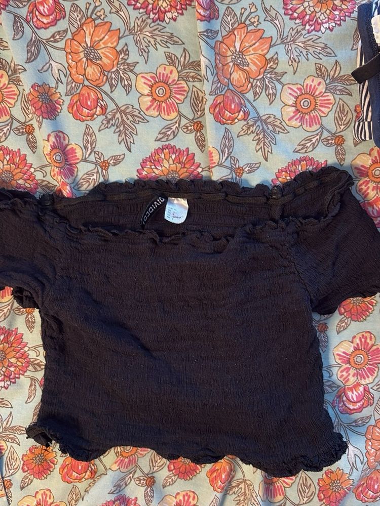 Black Off-Shoulder Crop Top