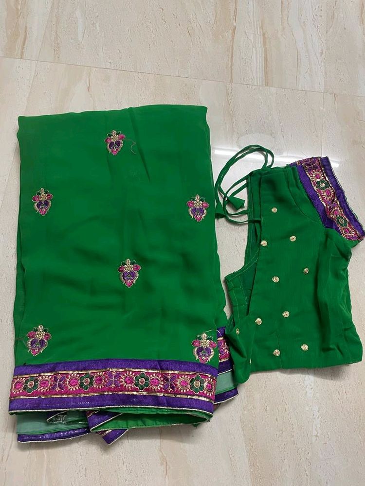 Green Colour Designer One Minute Saree