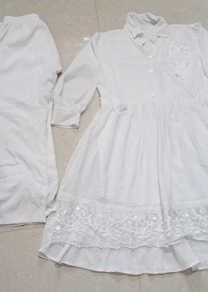 White Chikankari Kurta and Palazzo Set