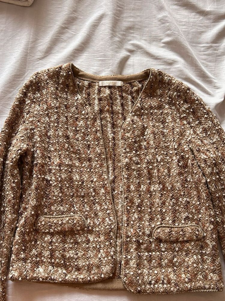 Brown Textured Knit Jacket