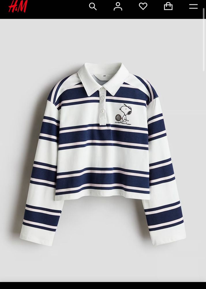 H&amp;M Striped Long Sleeve Cropped Polo Shirt