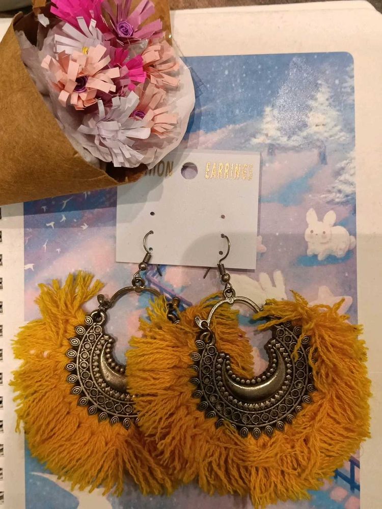 Boho Yellow Tassel Hoop Earrings