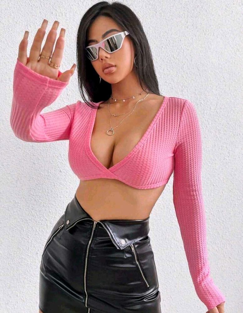 Pink Long Sleeve Shein Crop Top