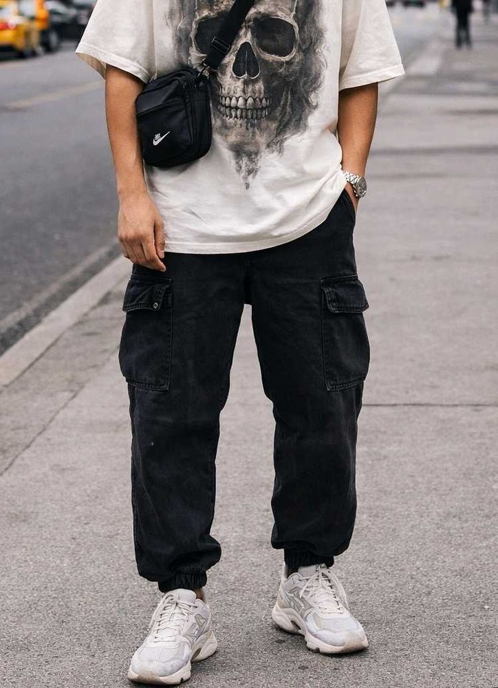 Men's Black Cargo Pants Streetwear style