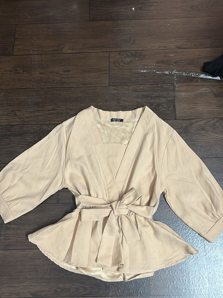 Elegant Beige Kimono Style Top