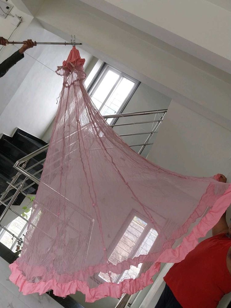 Pink  mosquito net with Ruffle Border