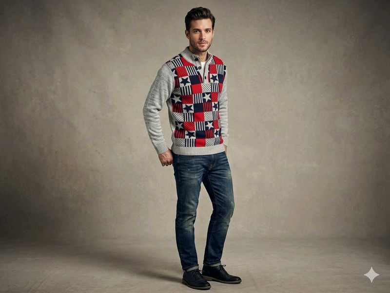 Men's Star Patchwork Knit Sweater