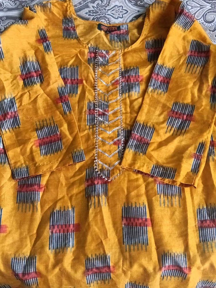 Yellow Printed Kurta