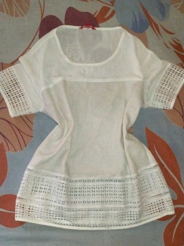 oversized cutout white top