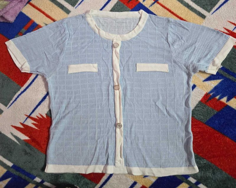 Cute Light Blue Button Korean Top