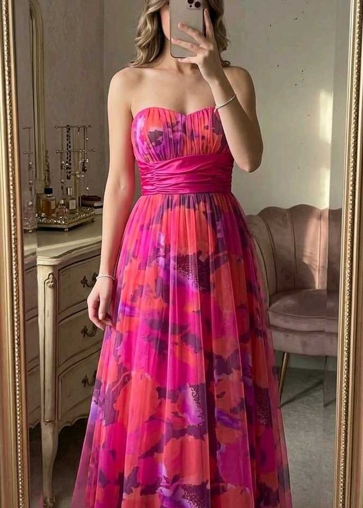 Vibrant Floral Strapless Maxi Dress 32/34