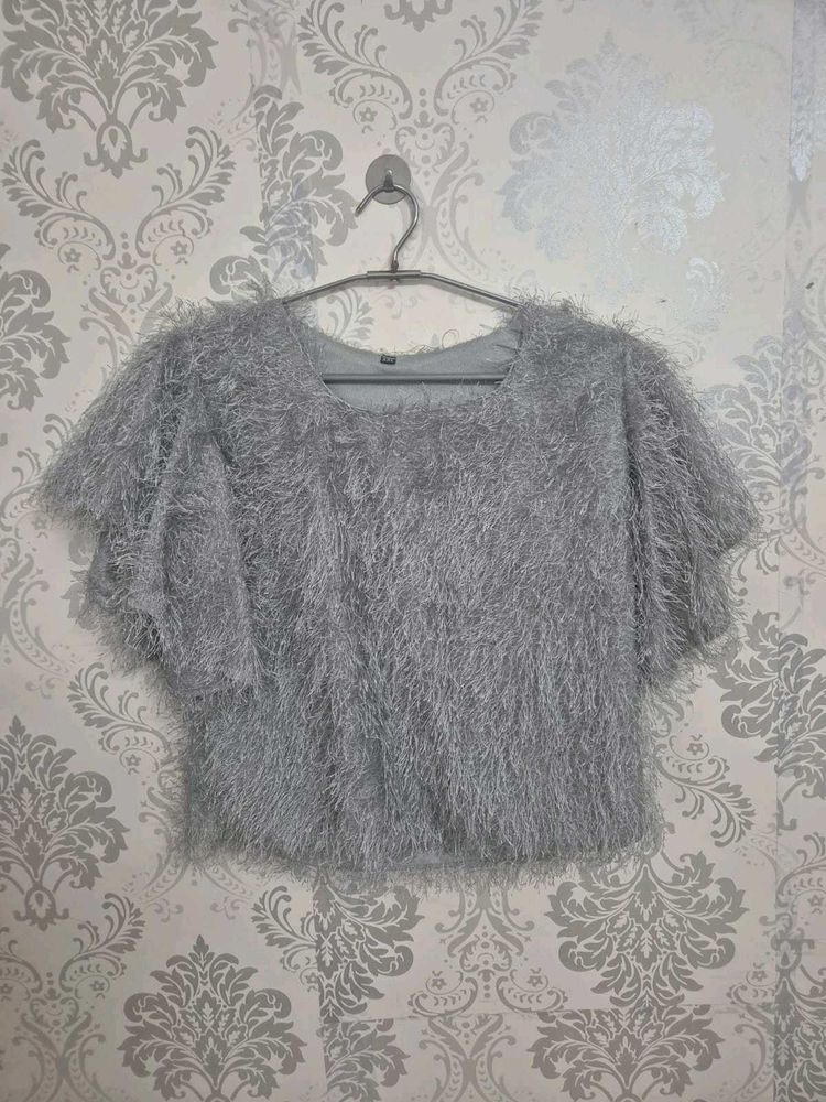 Gray Fuzzy Crop Top