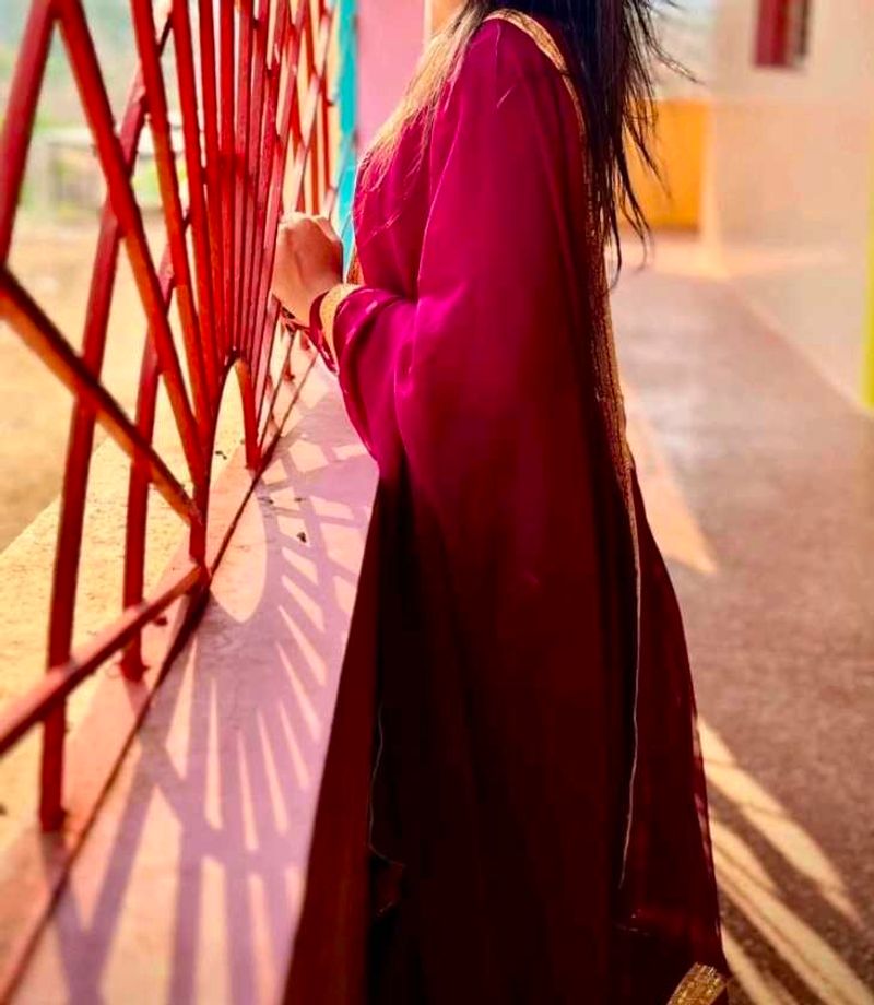Burgundy Gold Trim Festive Dress