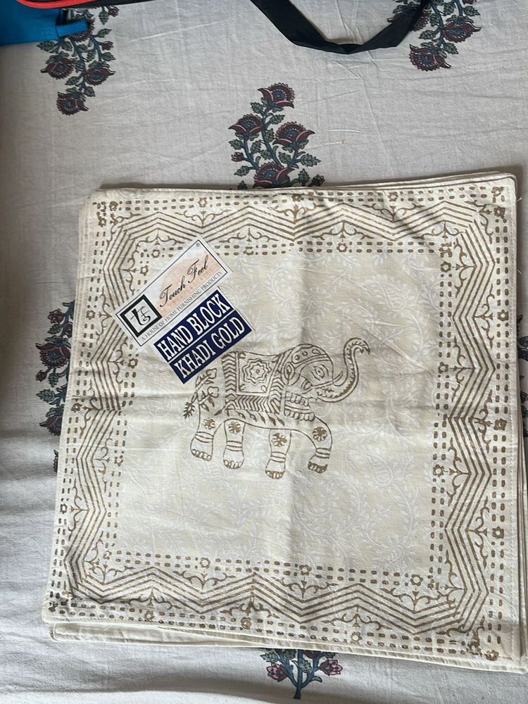 Hand Block Gold Elephant Cushion set of 5 Cover