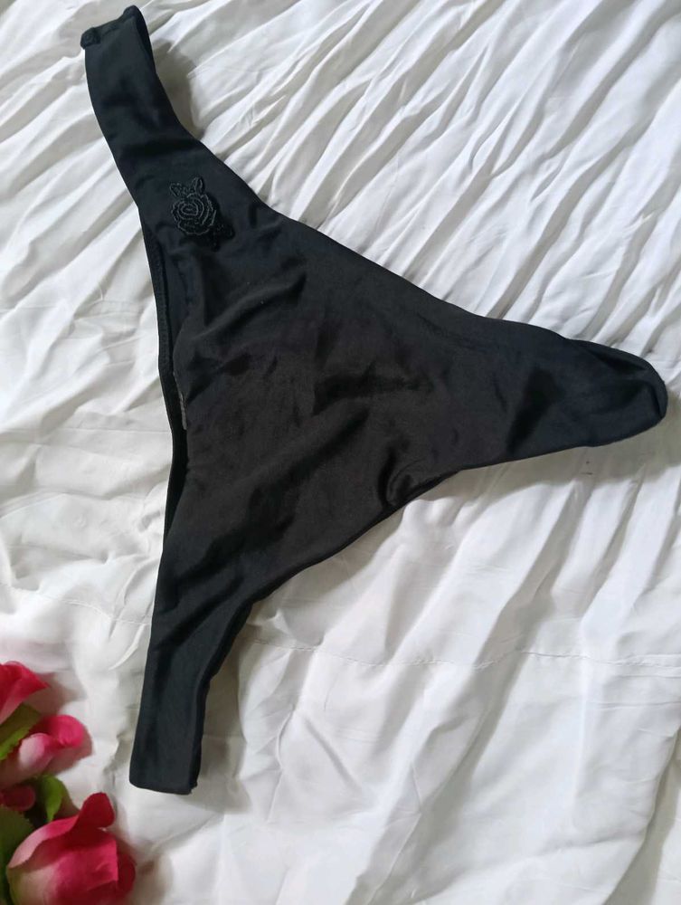 Chic Black Bikini Bottom with Rose Detail