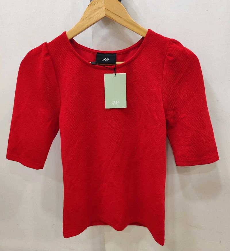 Red H&amp;M Puff Sleeve Top - XS/S