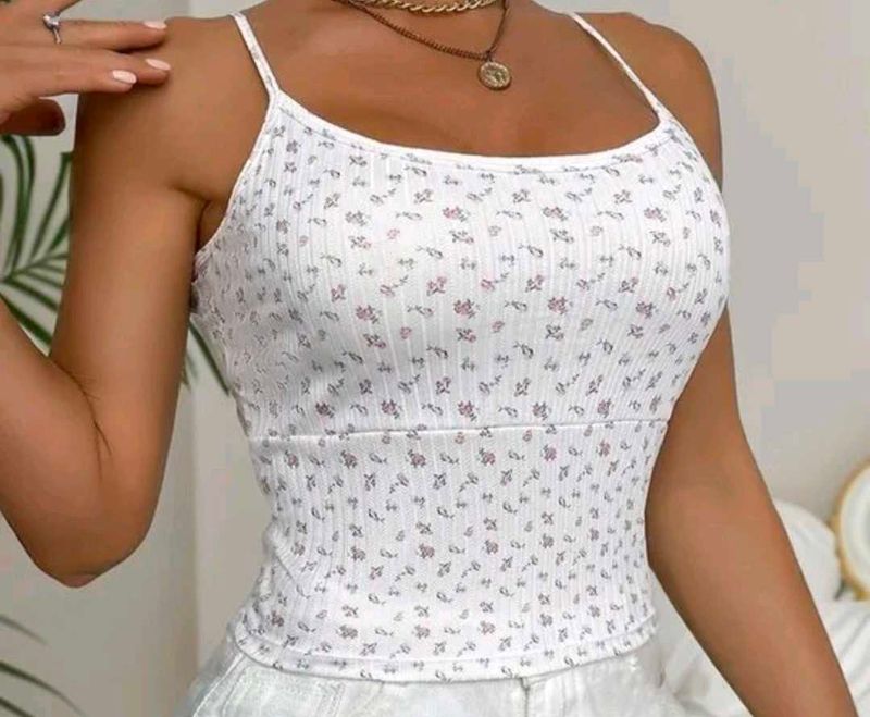 UNUSED Floral Print Ribbed Cami Top