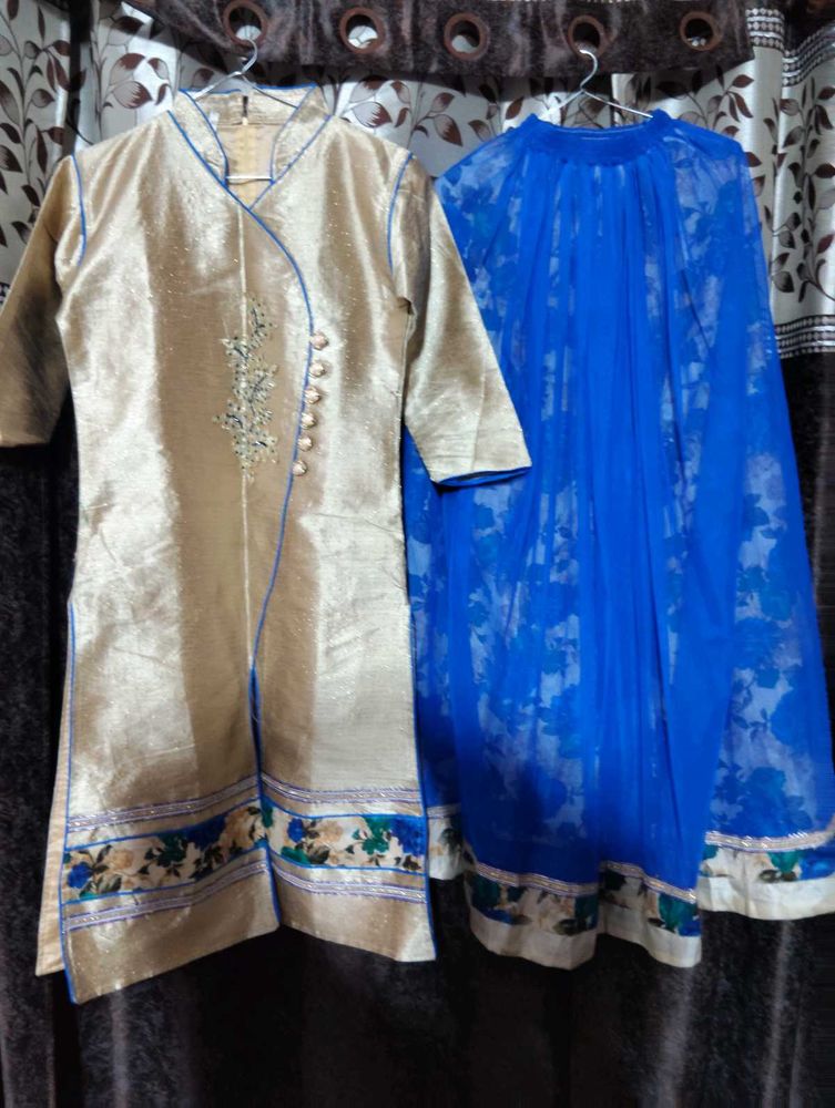 Vibrant Blue Floral Ethnic Skirt