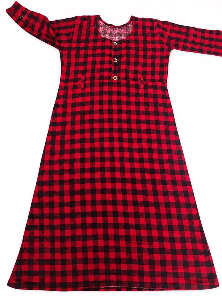 Red &amp; Black Checks Kurta