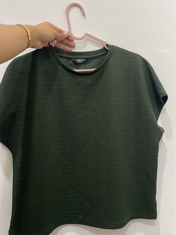 Shein Textured Olive Green Top