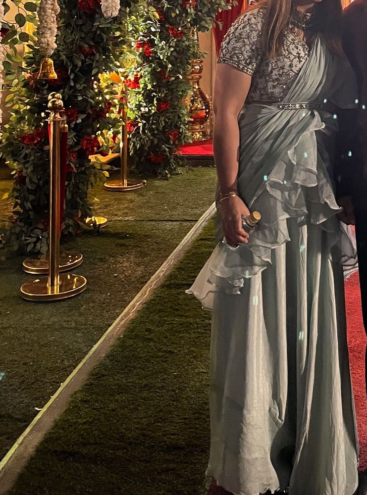 Elegant Pre Draped Ruffled Saree With Belt