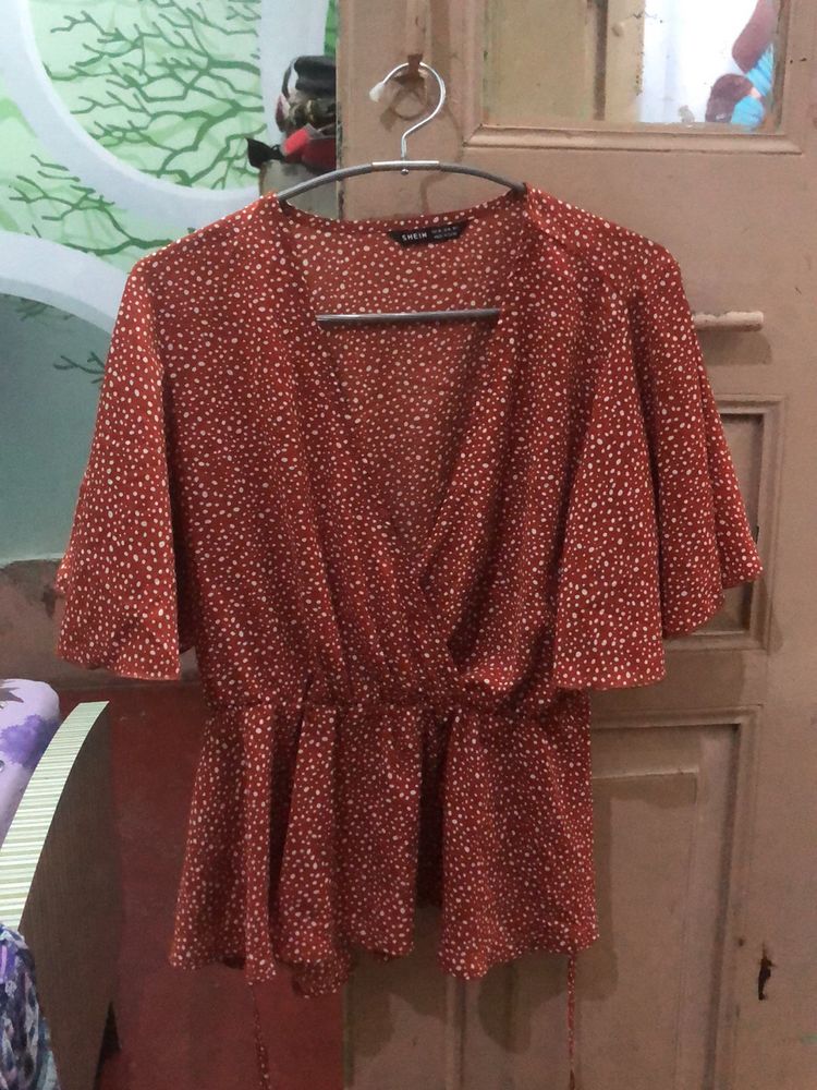 Shein V-neck Top With Tie Up Belt