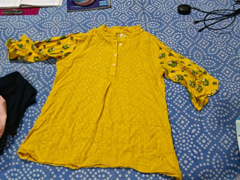 Yellow Printed Kurta 34-36