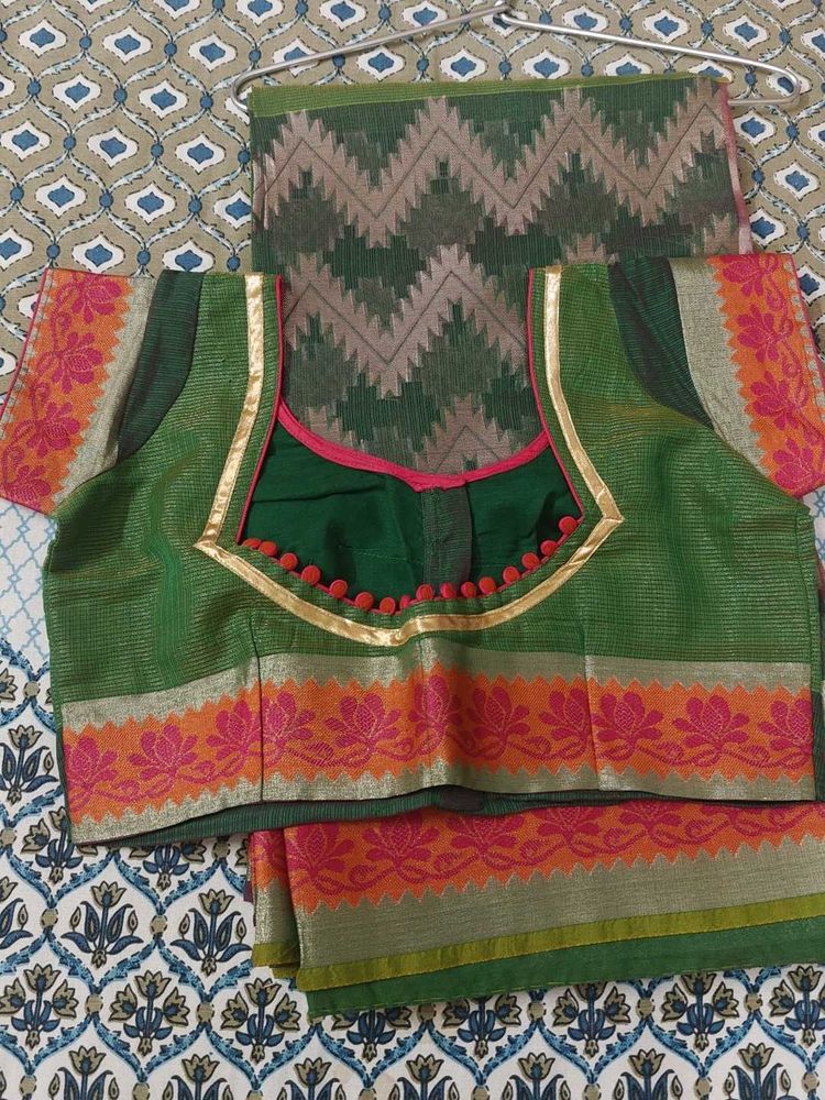 Dark Green Saree with blouse