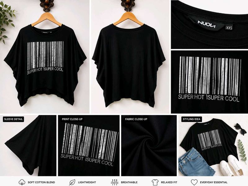 Black Graphic Print Oversized T-Shirt