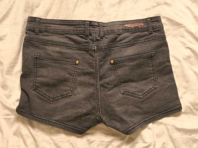 Emo Grey Denim Shorts Mid rise