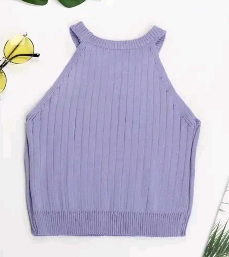 Lavender Ribbed Halter Crop Top