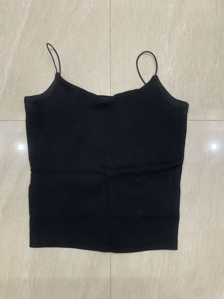 Ribbed Black Spaghetti Strap Tank Top