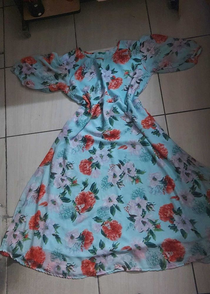korean Floral Print Maxi Dress