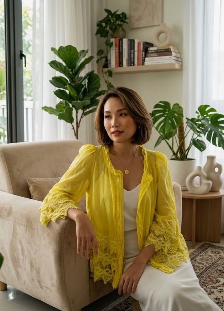 Chic Yellow Lace Trim blouse