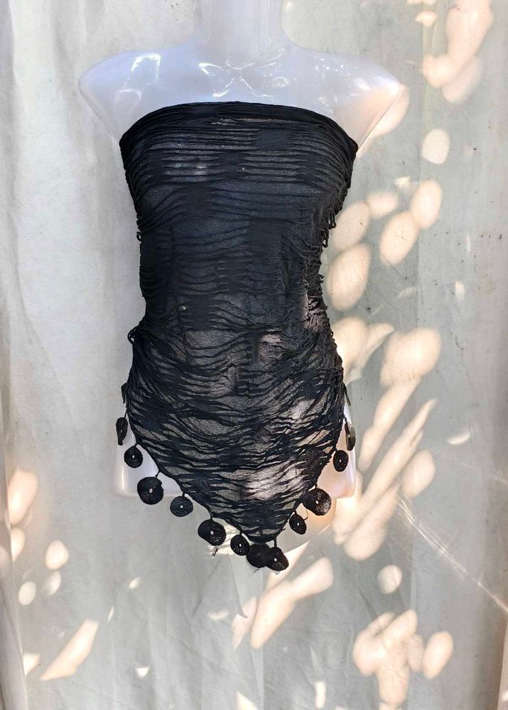 111110. Sheer Black Strapless Top
